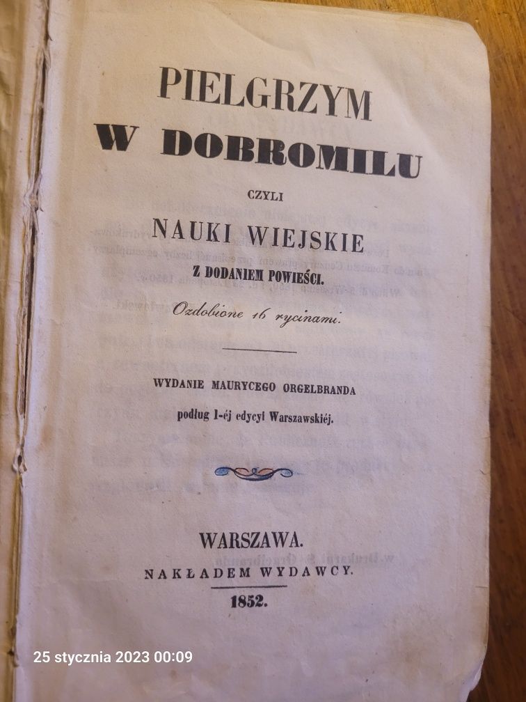 I.A.Czartoryska Pielgrzym w Dobromilu czyli Nauki Wiejskie 1852 Wa-wa