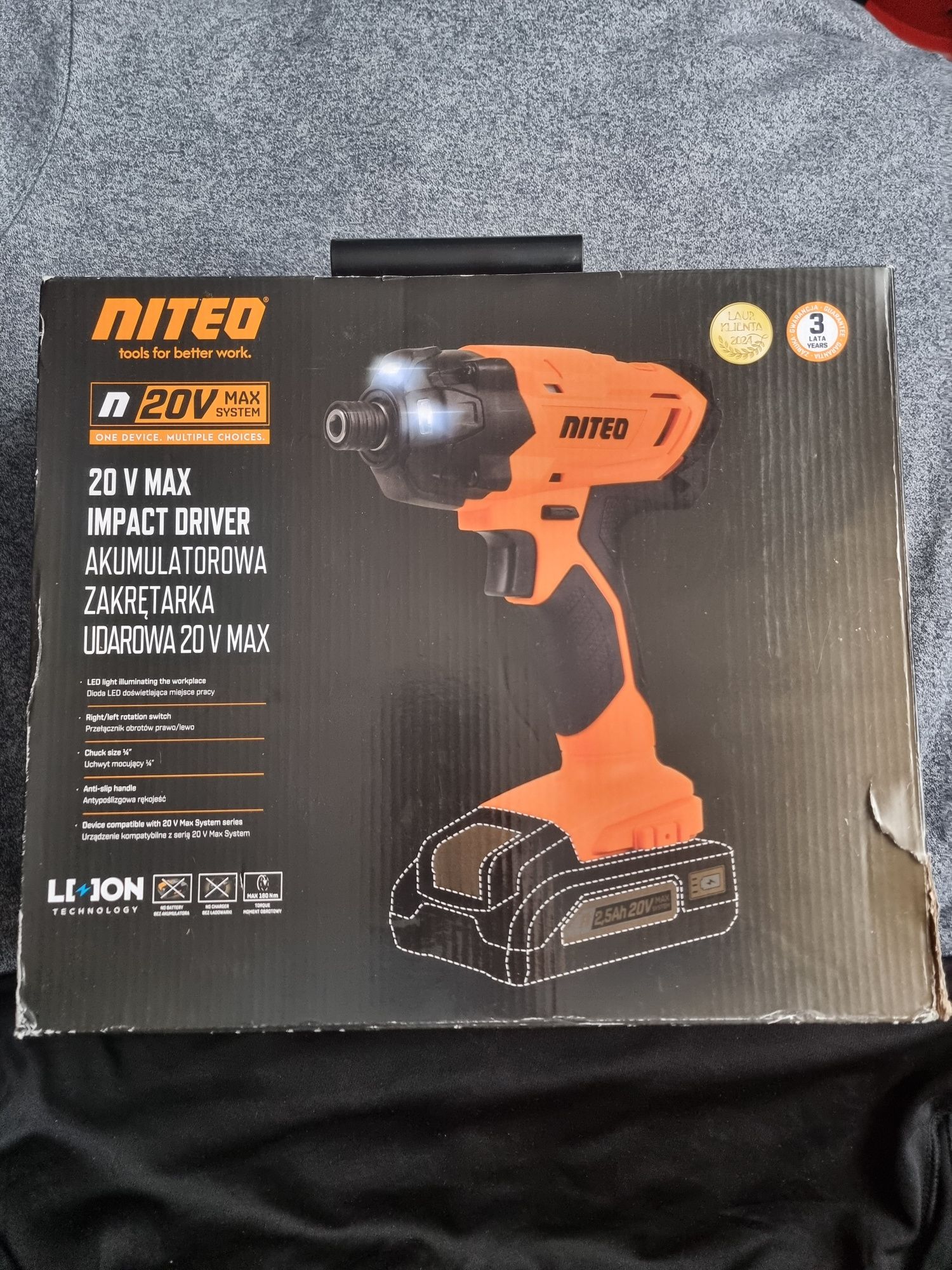Akumulatorowa ZAKRĘTARKA UDAROWA Niteo 20 V Max, 1/4'', 180 Nm