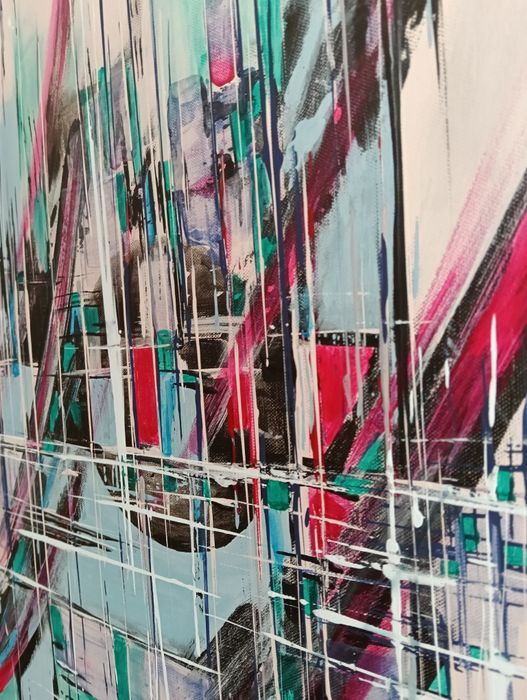 Quadro de autor em acrílico sobre tela, abstrato. 1.20m/60cm