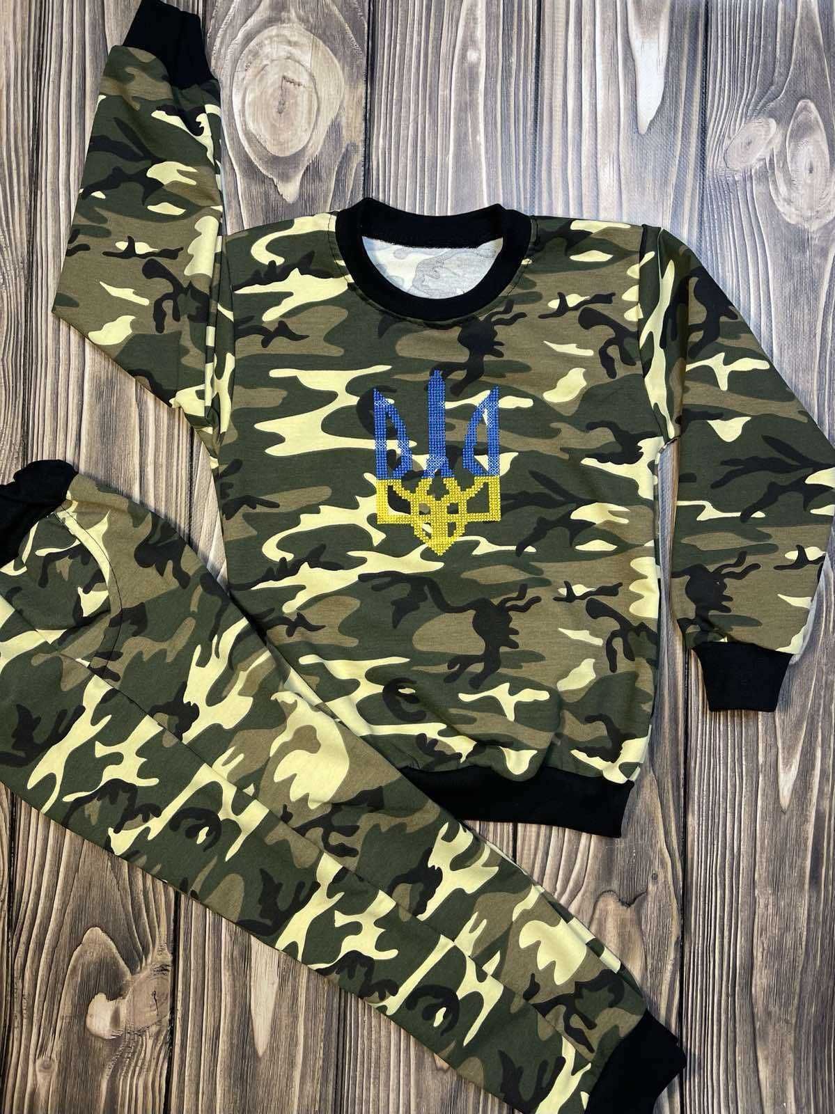 Sportowy cienki bawełniany dres zestaw moro khaki Ukrainie 116-122