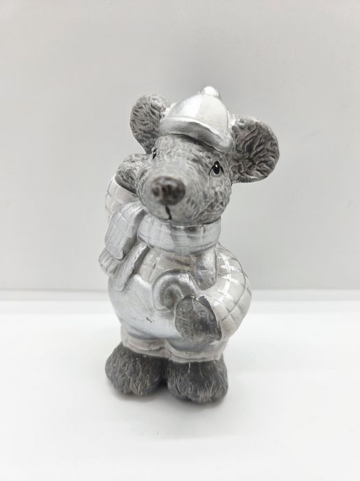Figurka myszka mysz ceramiczna srebrna ozdoba