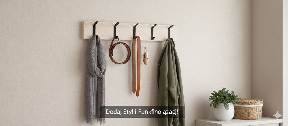 Wieszak ścienny drewniany 600mm(60cm) 5 haczyków