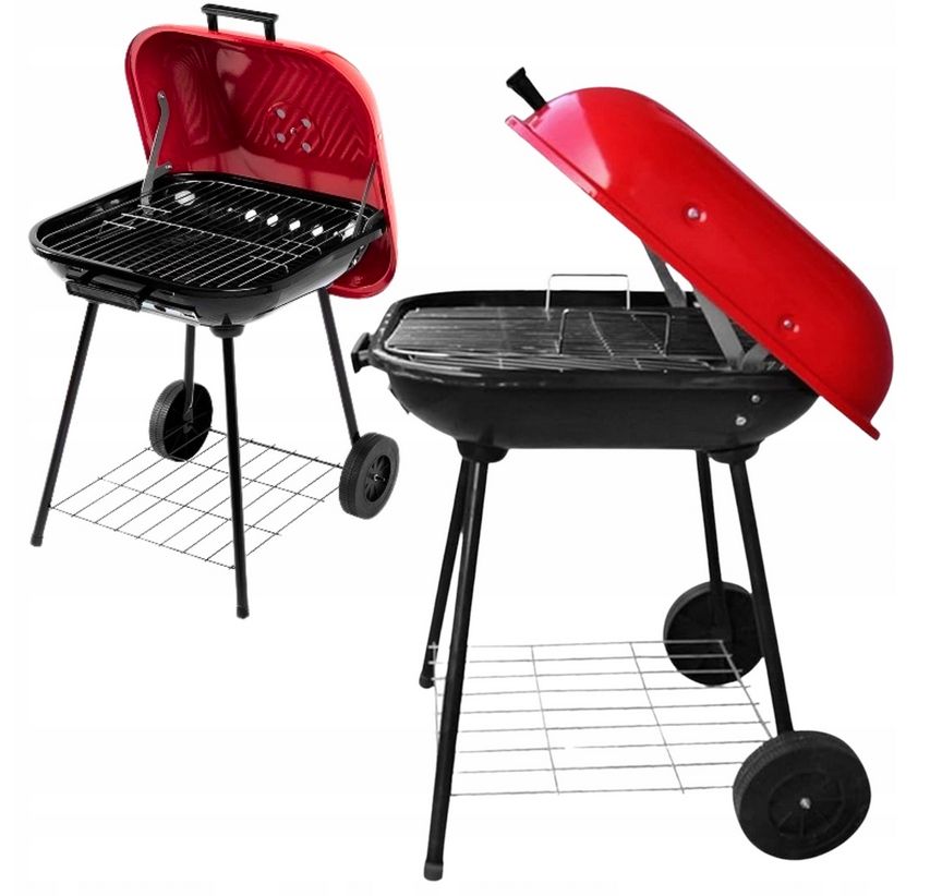Grill węglowy ogrodowy ruszt 43,5x43,5cm kółka z pokrywą przenośny