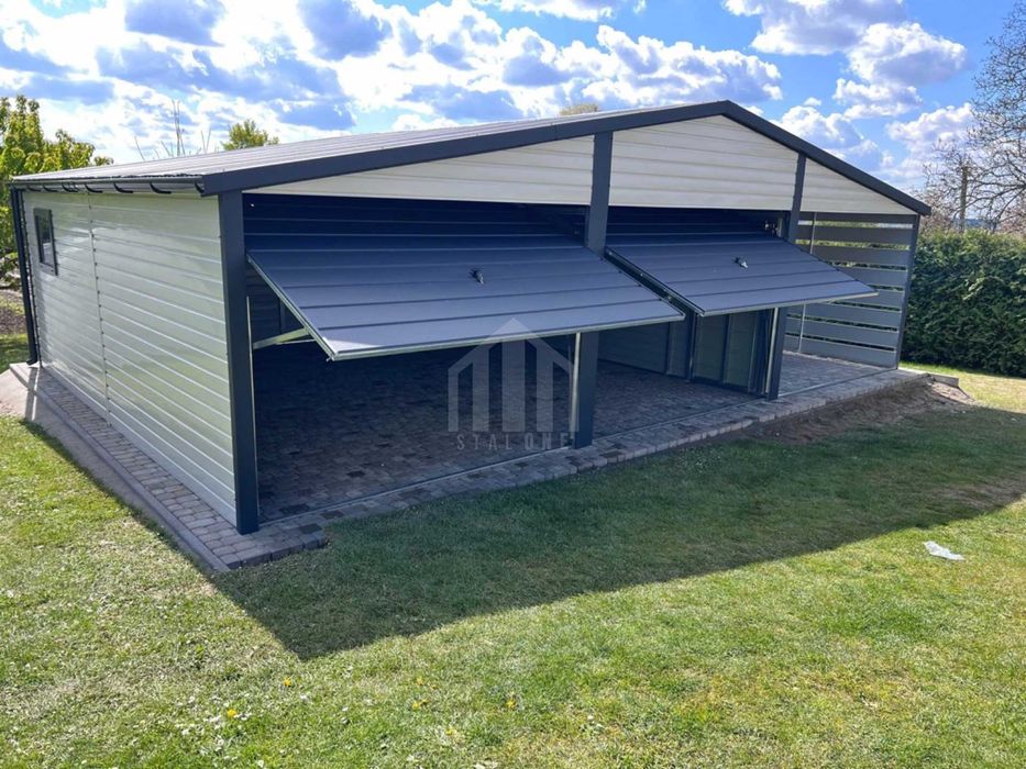 Garaż blaszany 6x6m + wiata 3m - 2x brama okno drzwi dach rynny SO135