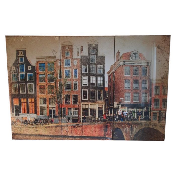 3 Panelowy obraz płótno kamienice Amsterdam