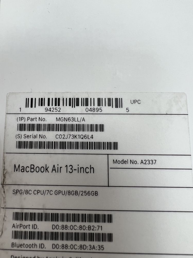 Повний комплект! Гарантія MacBook Air 13 M1 2020 8/256 Макбук 9 циклів