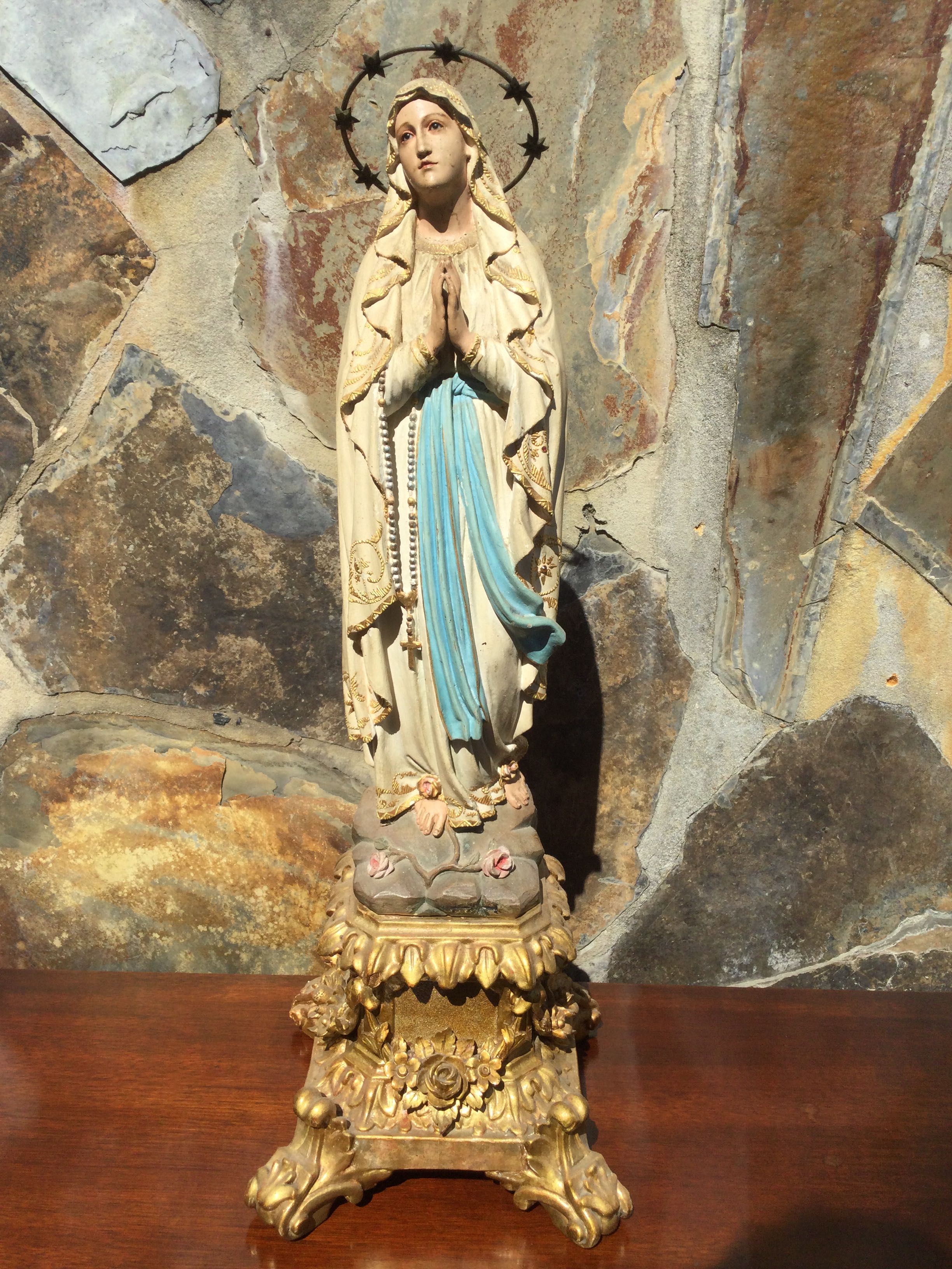 Nossa Senhora em madeira séc XIX olhos de vidro 51 cm Arte Sácra