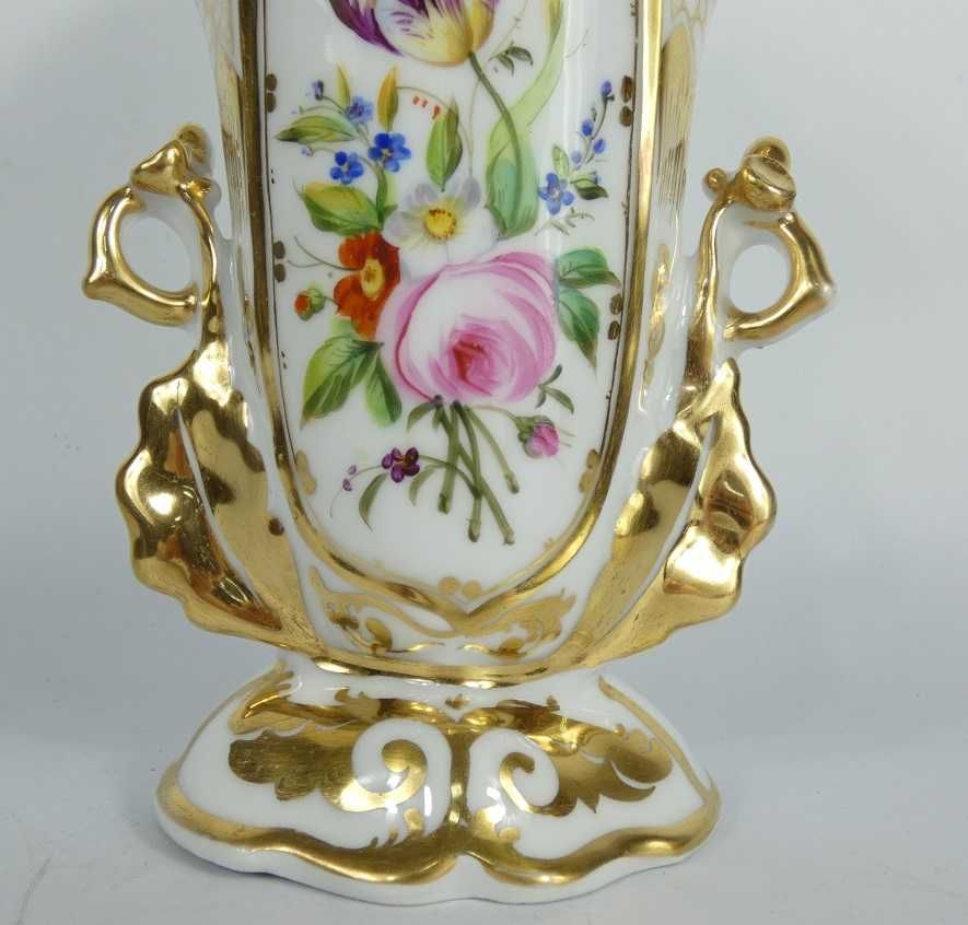 Stary porcelanowy WAZON malowany kwiaty bogate złocenia Biedermeier
