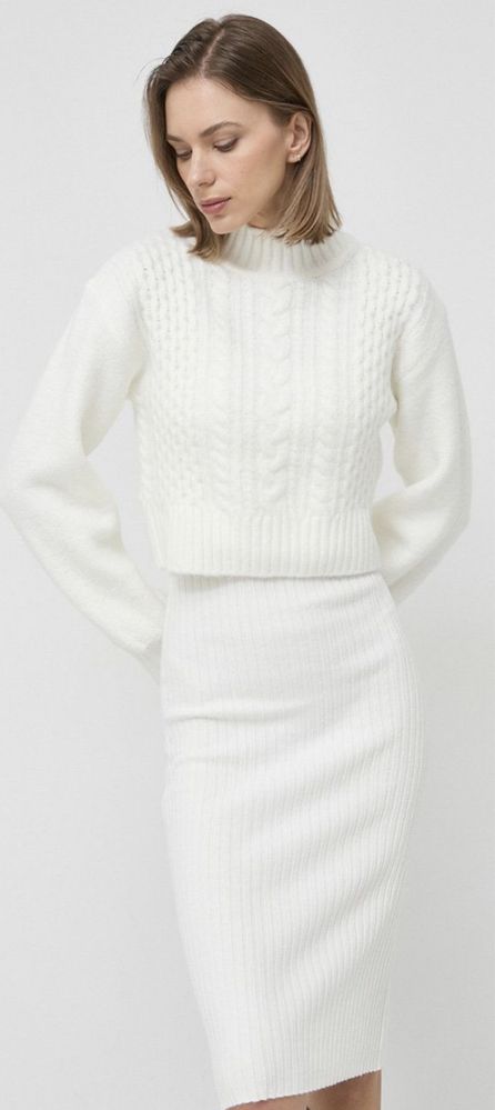 MORGAN Sukienka i Sweter wełna Sweterek Biały Komplet Tuba Nowe ###