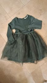 Zielona, butelkowa zieleń sukienka z tiulem 110 116 cm