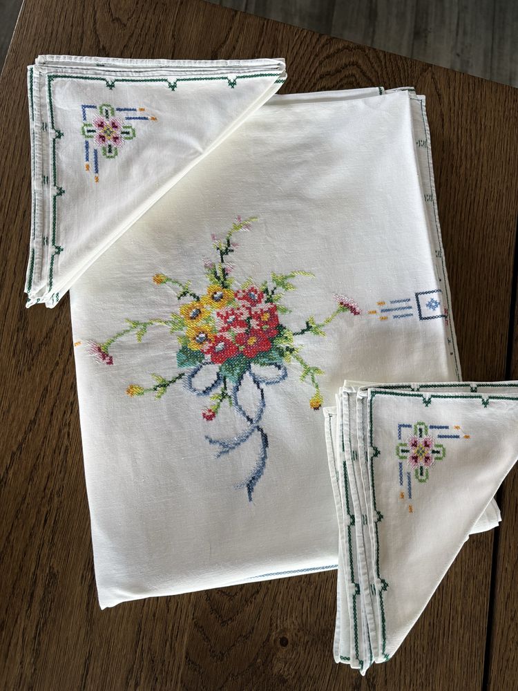 Toalha de mesa algodão ponto cruz manual 252 × 165 e 11 Guardanapos