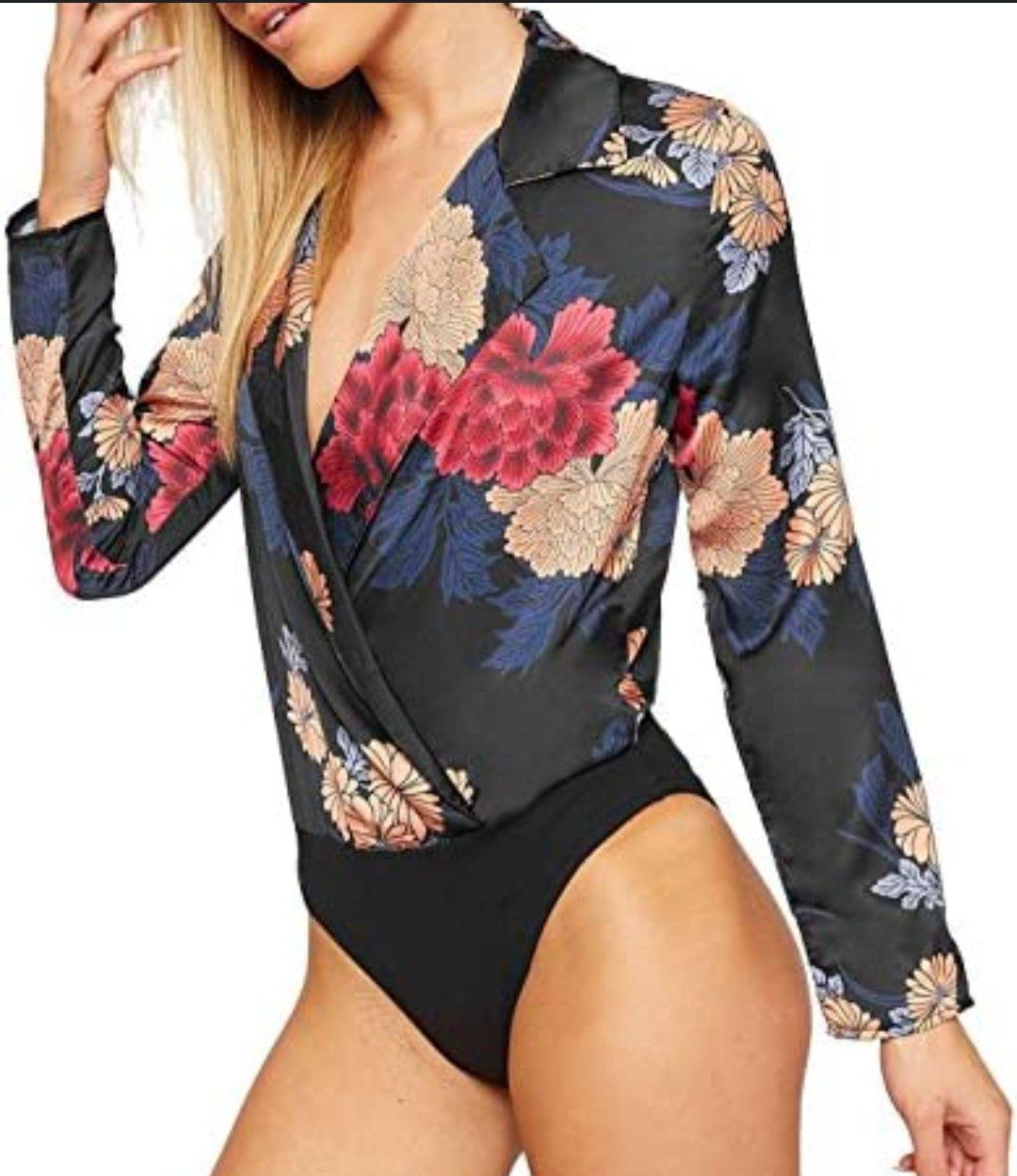 Body damskie koszula w kwiaty czarna długi rękaw vintage retro Boho