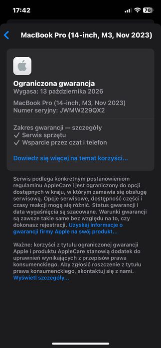 2023 MacBook Pro A2918 14" M3 8GB 512 GB GWARANCJA!
