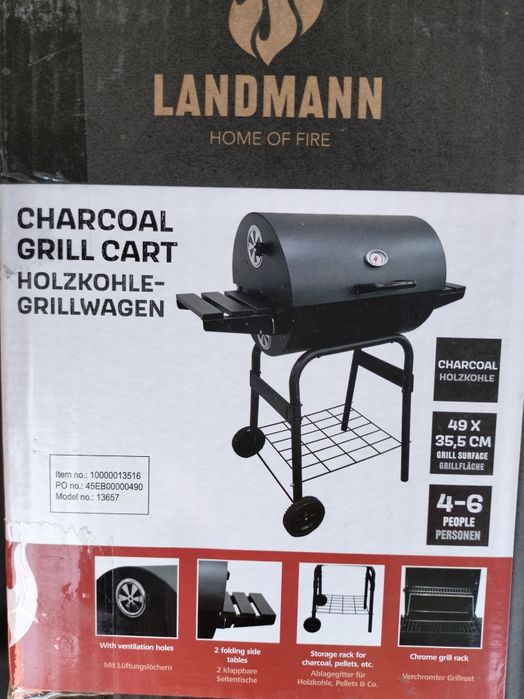 Grill węglowy wózek BARREL 550 (ruszt chrom) / Grill Landmann 13657