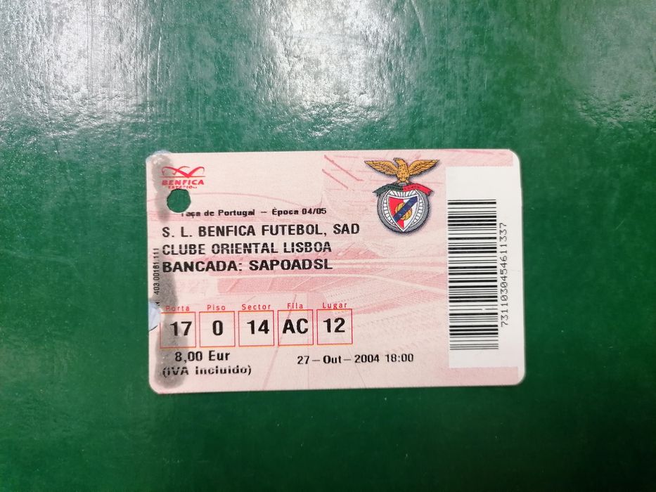 Bilhete de futebol Sport Lisboa e Benfica / Clube Oriental Lisboa