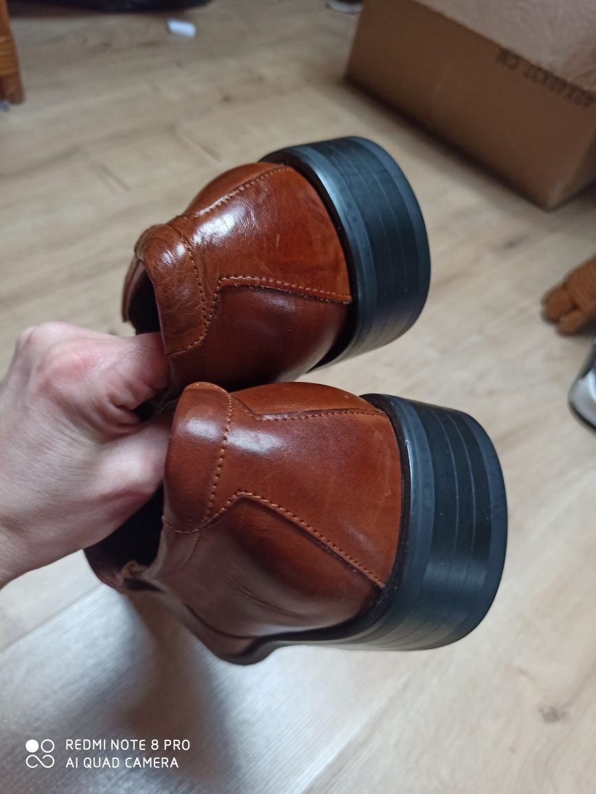 Jak nowe buty męskie eleganckie pantofle karmelowe r 45 skórzane Nome