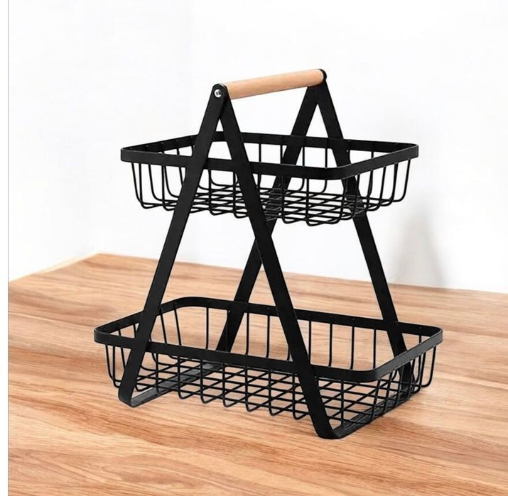 Nowy czarny dwupoziomowy stojak statyw na owoce warzywa