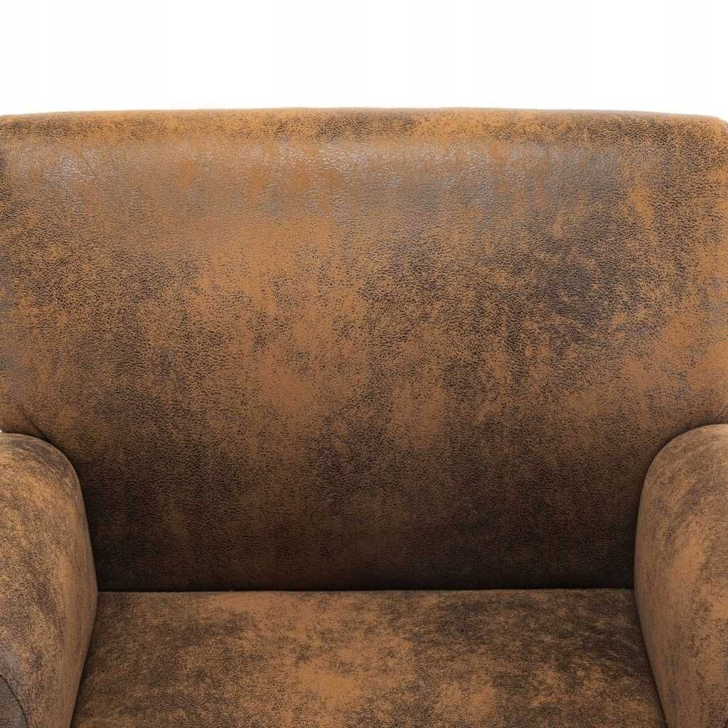Fotel tradycyjny VidaXL brązowy zamsz skóra Retro Fotel Vintage
