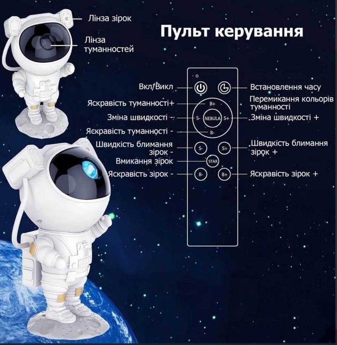 Нічник проектор зоряного неба великийц  космонавт