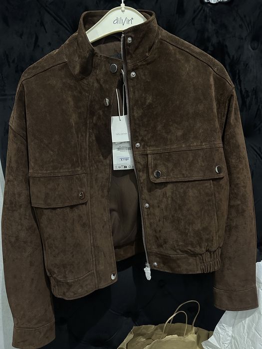 Замшевая куртка бомбер zara натуральный замш везде sold out