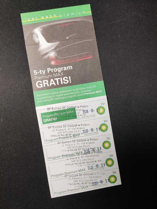 Kupony myjnia BP Premium Max 5 myć