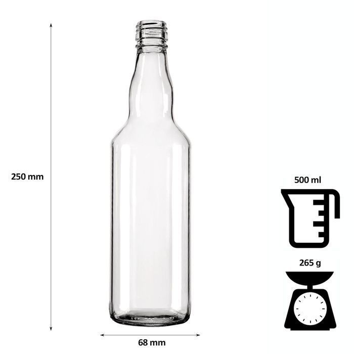 50x butelka MONOPOLOWA 500 ml szklana na bimber wódkę z zakrętką