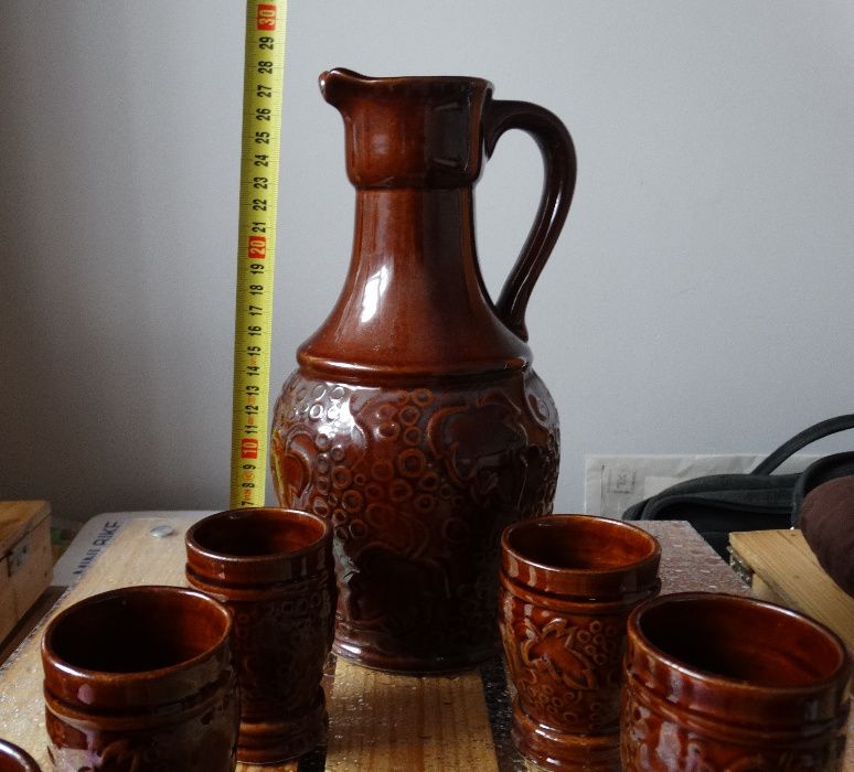 Zestaw vintage ceramika porcelit wazon dzbanek kubki kieliszki PRL