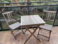 Zestaw mebli ogrodowych balkonowych z drewna stół i dwa krzesła