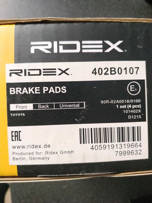 Jogo de pastilhas para travão de disco RIDEX