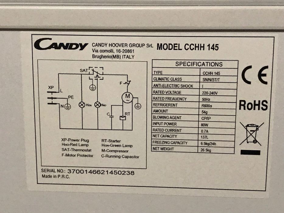 Морозильна камера Candy CCHH145