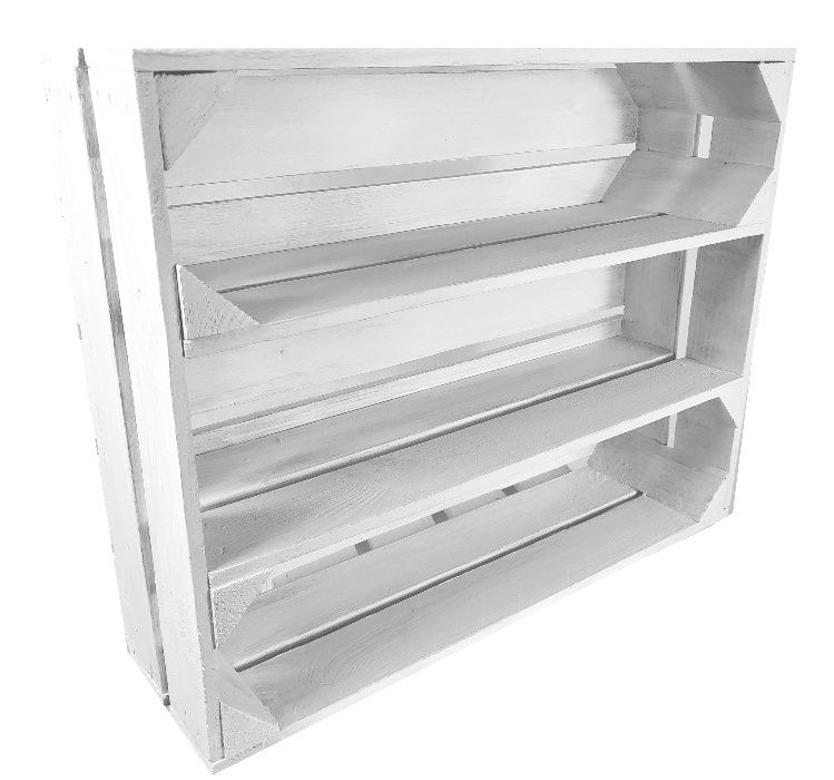 Skrzynka biała drewniana jedynka na owoce z dwoma półkami na meble