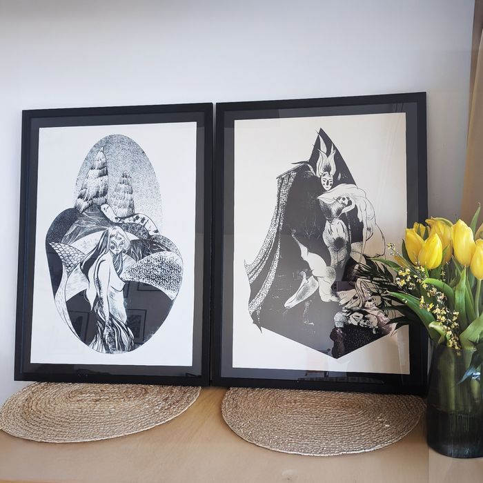 Zestaw Dyptyk 50x70 Grafiki alegrafia czarno-białe