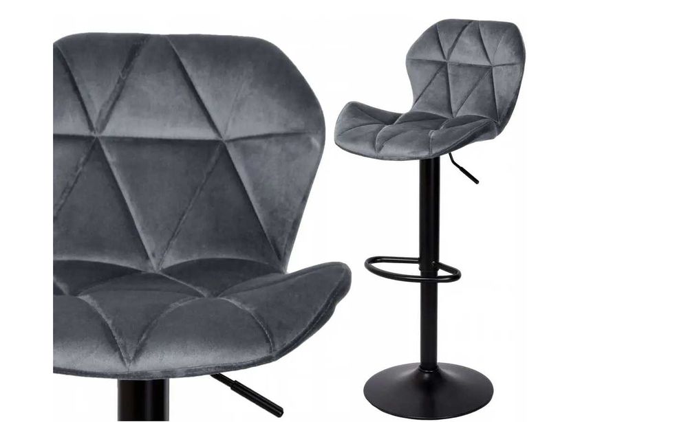 Барний стілець хокер велюр сіре з чорною основою / Крісло барне