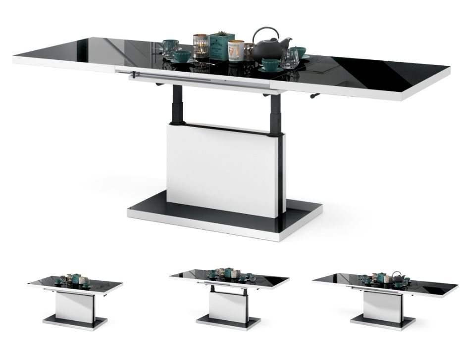 ASTON Czarny Połysk/Biały - ŁAWA rozkładana podnoszona STÓŁ ŁAWOSTÓŁ