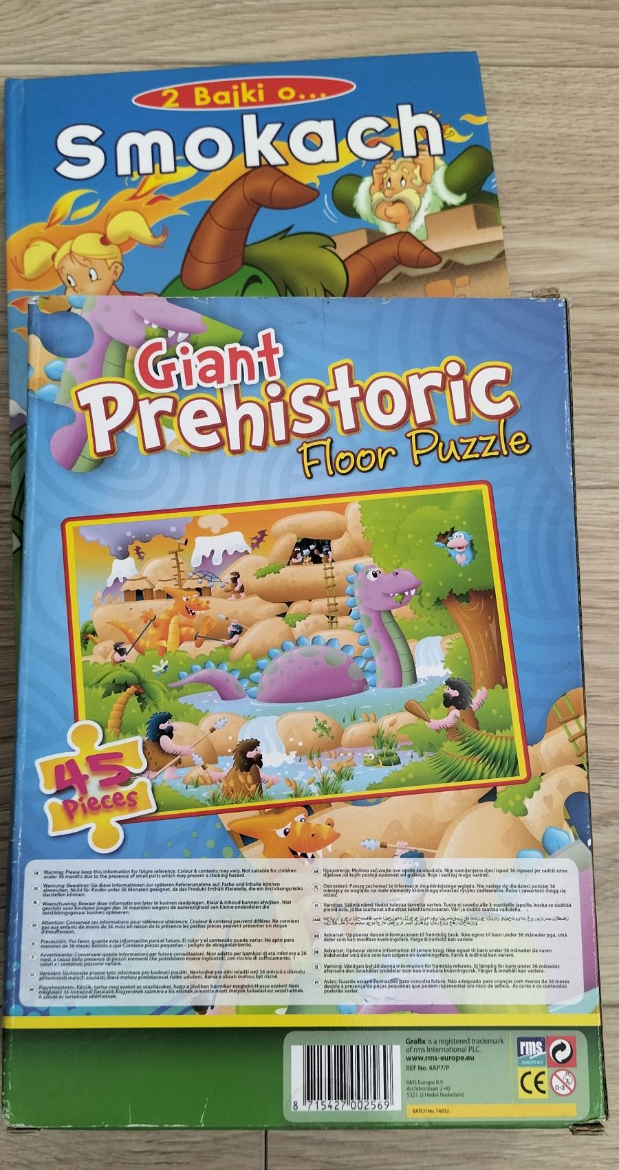 Duże puzzle podłogowe dinozaury Książka Bajki o smokach