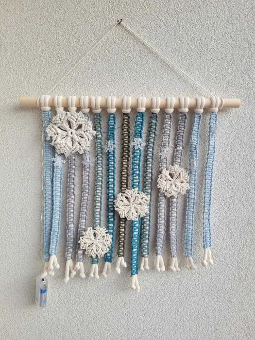 Makrama rękodzieło święta ozdoba Boże Narodzenie zima śnieżynki  led