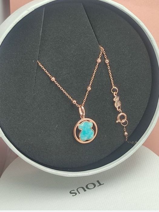 Naszyjnik z misiem różowe srebro vermeil 925 z amazonitem