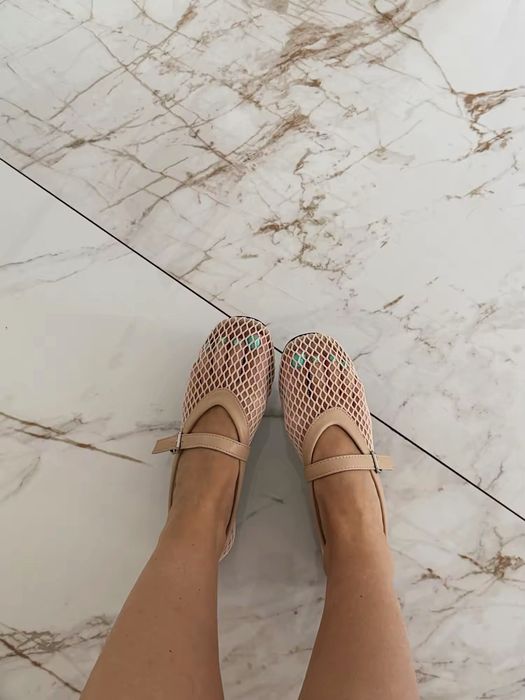 Балетки туфлі в сіточку бежеві 40 р 39 38 тренд 2025 босоніжки сітка
