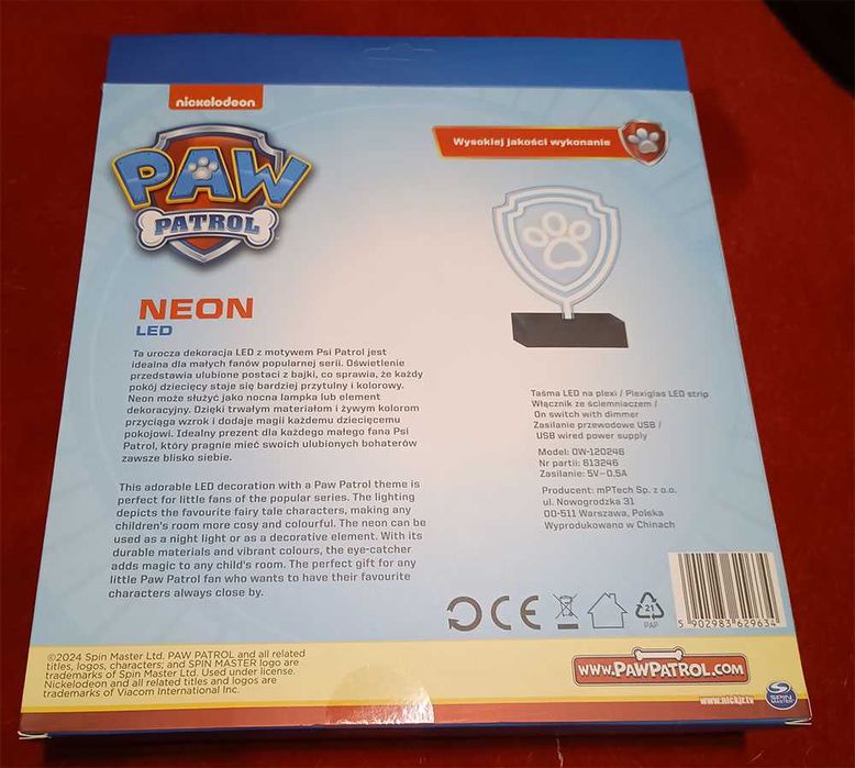 Lampka nocna Psi Patrol Neon LED na podstawce PAW PATROL