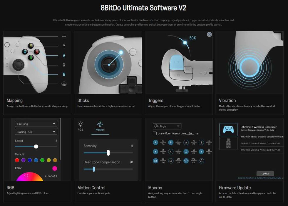 8BitDo Ultimate 2 Wireless (2.4GHz) + Аксессуары для геймпада