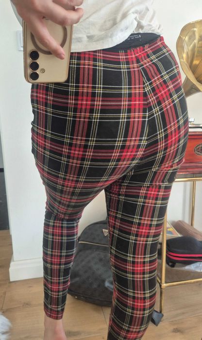 Spodnie w kratę wiskoza pants punk rock proste Zara 40/L