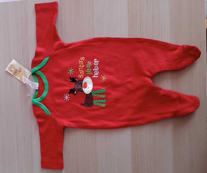 Świąteczny Bawełniany pajac pajacyk BABY  na ok 3 miesiące