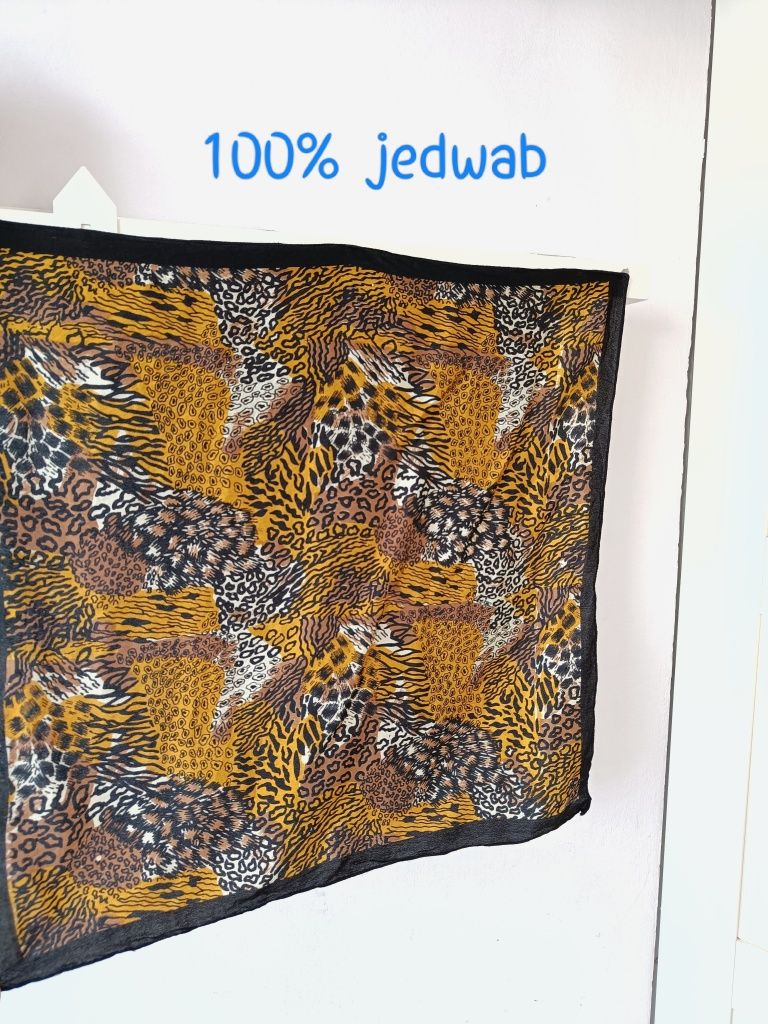 Jedwabna apaszka animal print cętki 100 silk boho retro vintage jedwab