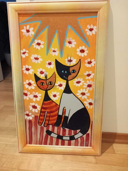 Obraz księżycowe koty recznie malowany