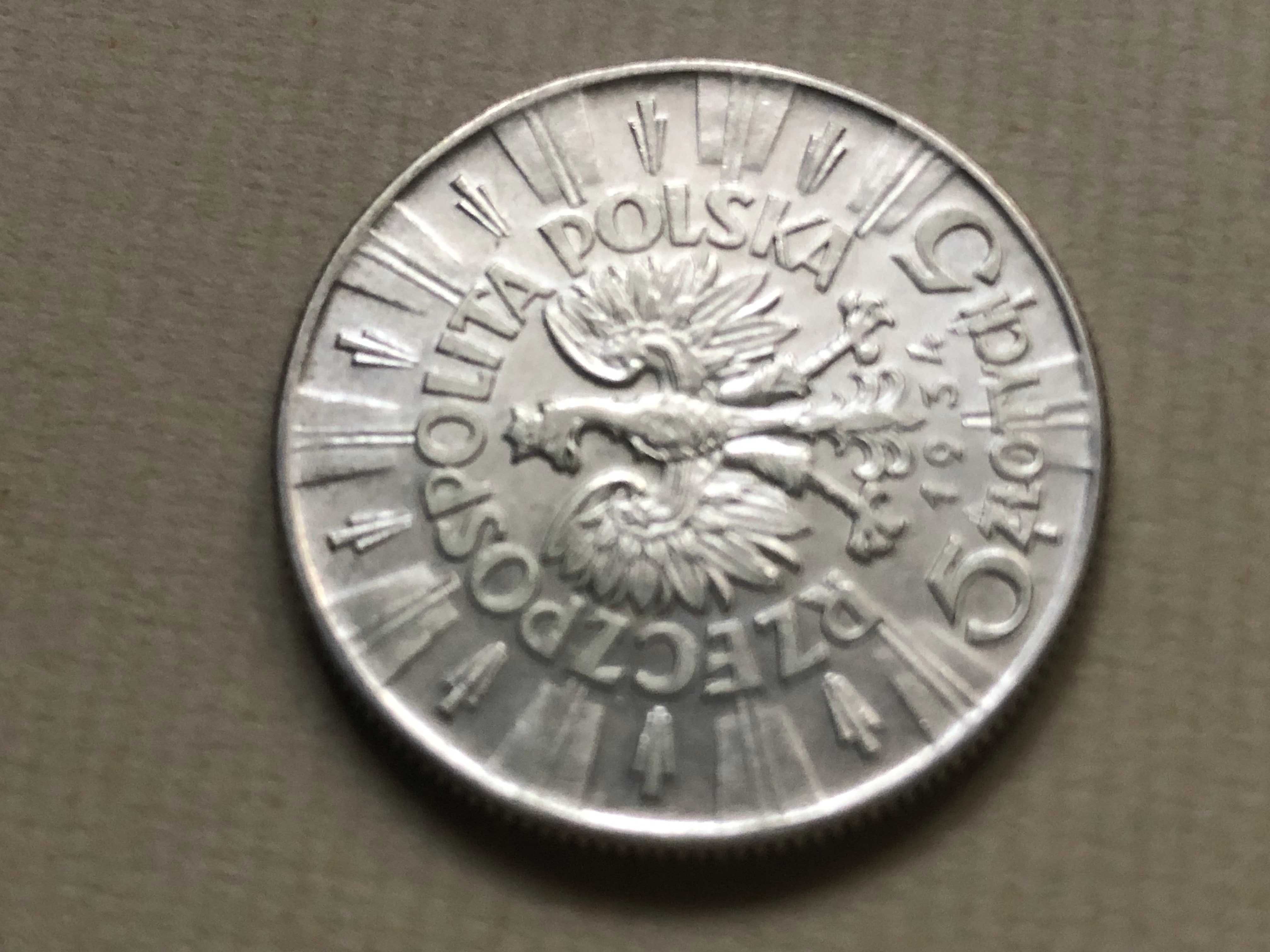 Пилсудский 5 злотых 1934г. серебро 0,750 пробы AU Польша