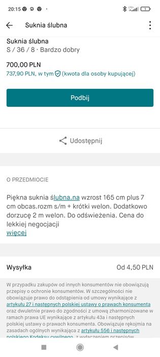 Suknia ślubna rozm a/m