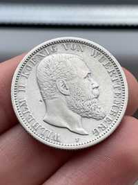 Srebrna moneta Wirtembergia 2 marki 1896