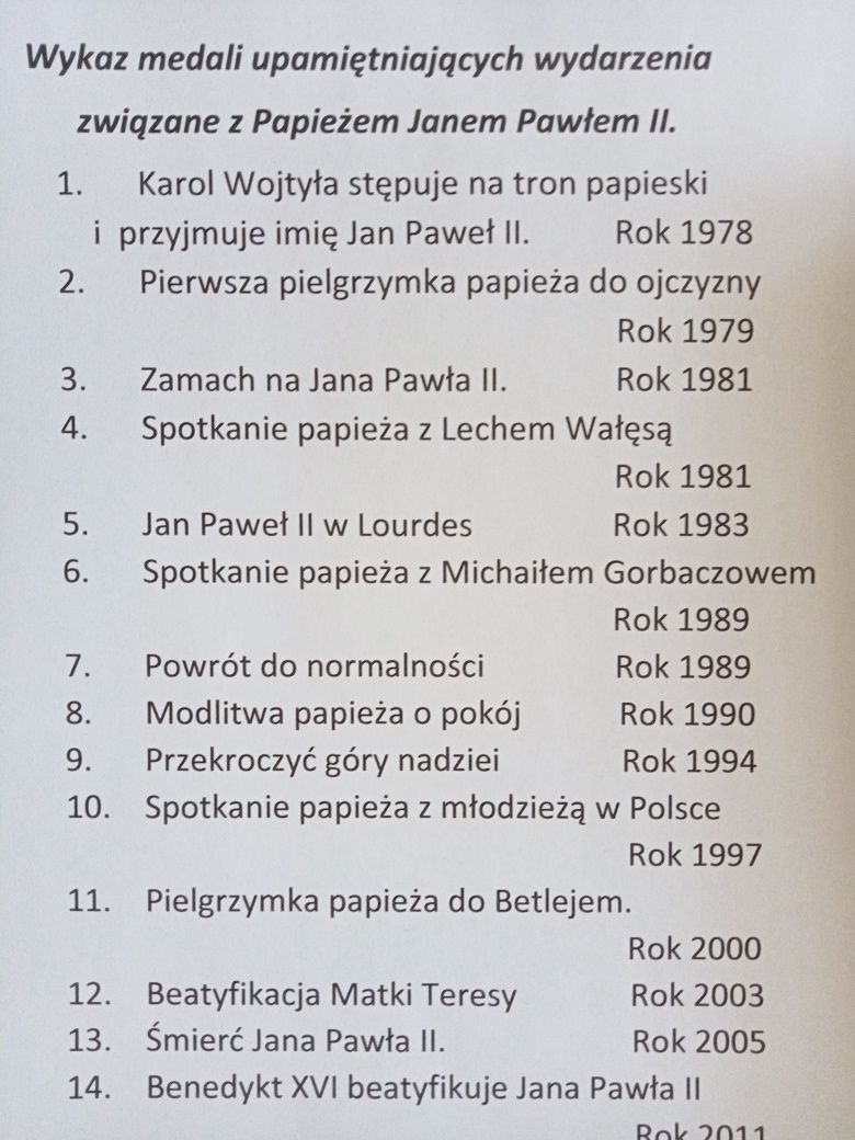 Kolekcja numizmatów związanych z Janem Pawłem II.