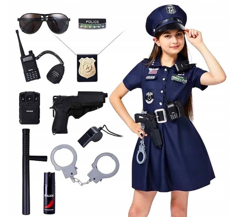 KOSTIUM POLICJANTA + Akcesoria dla Dziewczyn Strój Halloween Karnawał