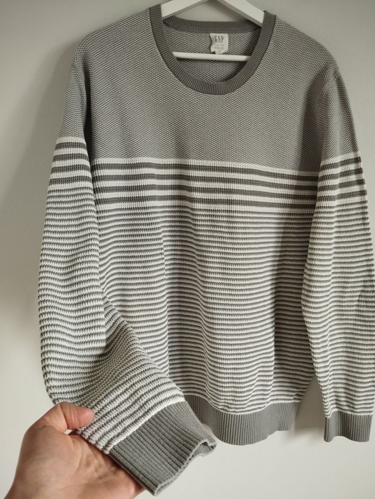 Bawełniany męski sweter w paski r. L Gap